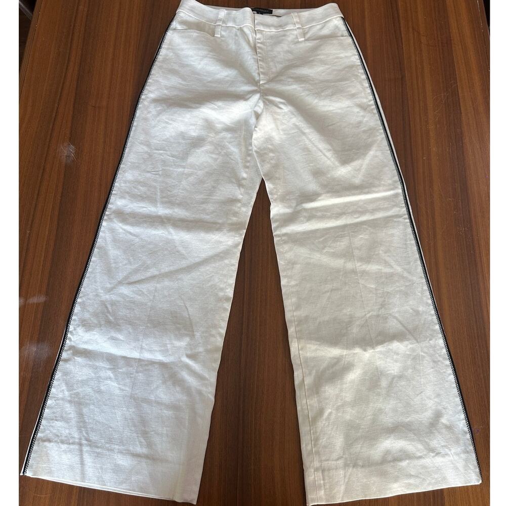 Banana Republic White Wide Leg Pants Cotton Linen Side Stripe, Coastal Classic 4 - Picture 4 of 10
